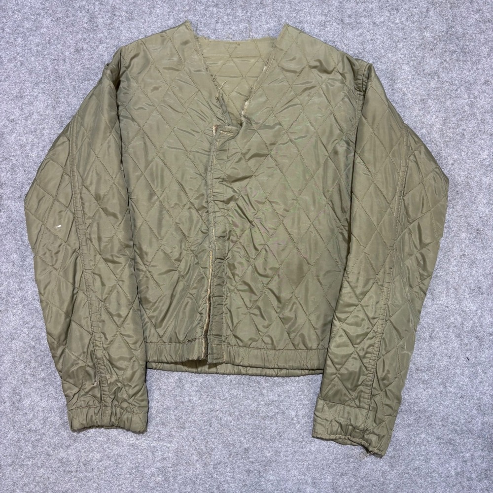 Vintage Military Quilted Liner Jacket Olive Green Diamond Quilt Utility Layer